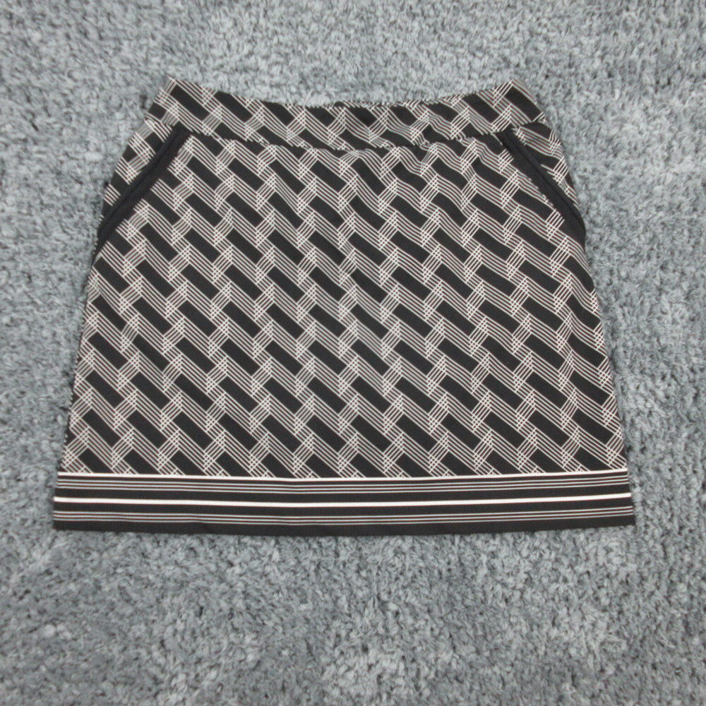 EP Skort Womens Medium Black White Geometric Elastic Side Zip Skirt 31x17*